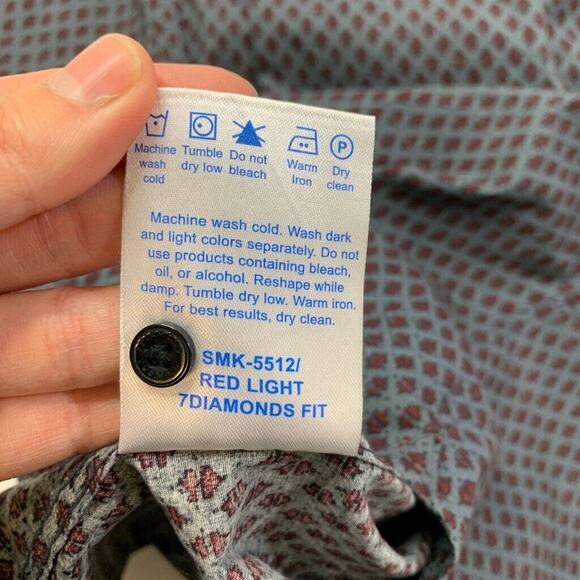 7Diamonds Shirt Mens Medium Gray Burgundy Stretch Cotton Blend Printed Button Up - Picture 8 of 10